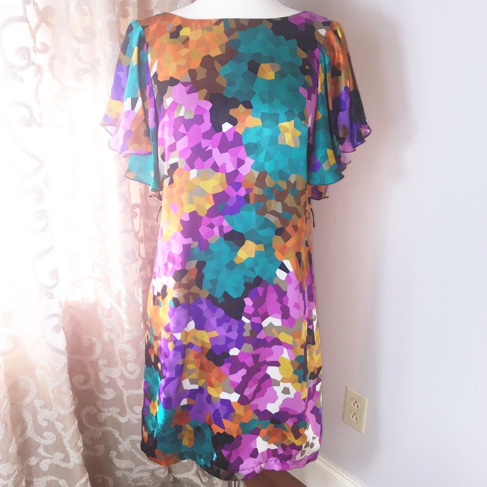 Trina Turk Anissa Silk Kaleidoscope Ruffle Sleeve Dress